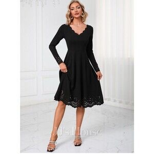JJ’s House V-Neck A-line Stretch Crepe Midi Dress 311261 Scalloped Cutout Sz XXL